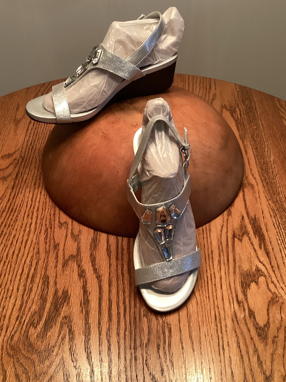 Bandolino Silver Jeweled Wedge Sandals